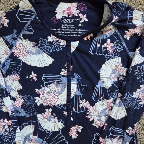 Soma Sleepshirt Womens Medium Asian Floral Fans Jersey Knit Nightgown Sleepwear - Picture 1 of 5